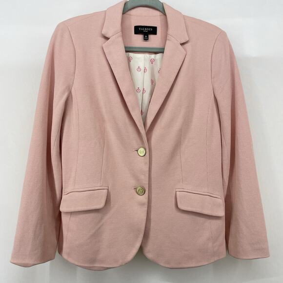 Talbots Size 10P Sweater Knit Blazer Light baby Pink Gold Two Button Pockets - Picture 1 of 7